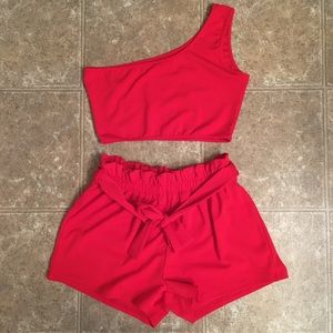 One Shoulder Crop Top / Ruched Shorts Set ❤️